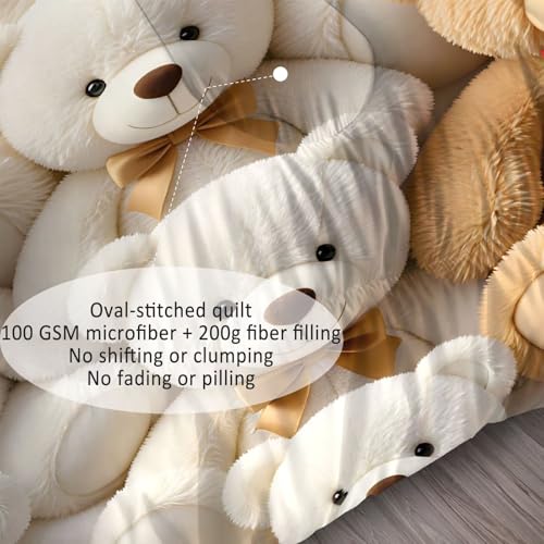 Image of Teddy Bear Comforter Set Full Size Cute Toy Bear Bedding Sets for Girls Boys Kids Adults Bedroom Decor Kawaii Animal Quilt 1 Comforter 2 Pillowcases