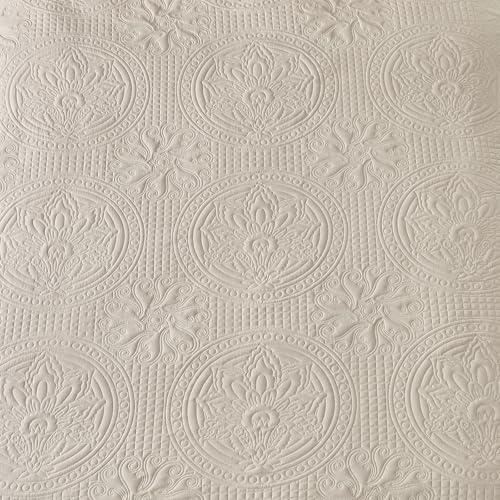 Qucover Oversized King Bedspread 128x120, Soft Microfiber California King Quilt Set, 3 Piece Bed Spreads, Ultrasonic Quilting Vintage Pattern, Beige