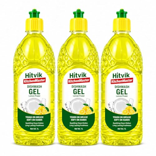 Image of KitchenMaster Dishwash Gel For Kitchen Utensils Cleaner With The Power Of Lemon Pack Of 3 Per Pack 1 Litre