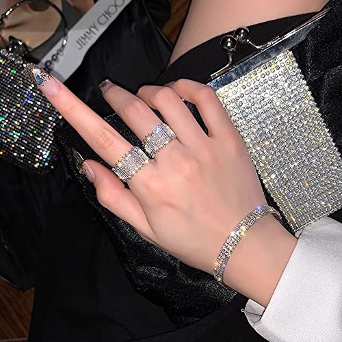 Multi Layers Hollow Finger Band Skarkling Rhinestone Crystal Cz Open Statement Rings Promise Engagement Ring Wedding Bands Adjustable Fashion Jewelry Gifts For Women Girls #TOP1