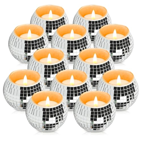 12 Pcs Disco Ball Candle Holder Glass Mirror Candle Holder Disco Ball Decor for Wedding, Party, and Christmas