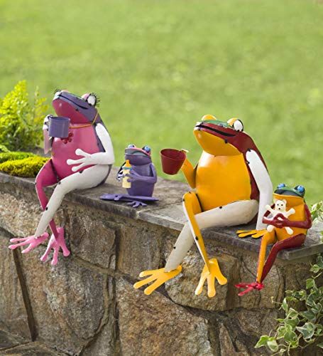 Plow & Hearth 52339 Recycled Metal Coffee Frog Sculpture Yard And Garden Art, 11.5" X 9" X 15" #TOP4