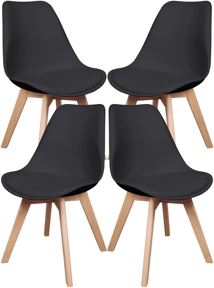 Luckin Silla de Comedor de Cocina de Estilo Moderno con Patas de Madera Natural Sillas Laterales de Plástico Para Comedor Dormitorio Sala de Estar Sin Brazos Mediados de Siglo 4 Sillas Comedor Baratas