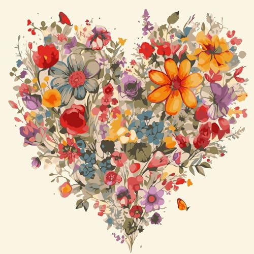 BYGFHLYW Wildflower Paint by Numbers Kit for Adults Beginners, Heart Flower Easy Adult Paint by Number Kits On Canvas, DIY Acrylic Oil Painting Kits for Home Wall Decor 16x16Inch