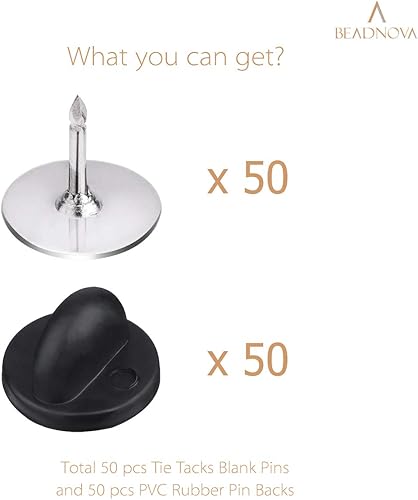 Miniatura 7 de BEADNOVA 100 pares de pines esmaltados para atar en blanco con pasadores de goma para solapa (negro plateado, 100 juegos)