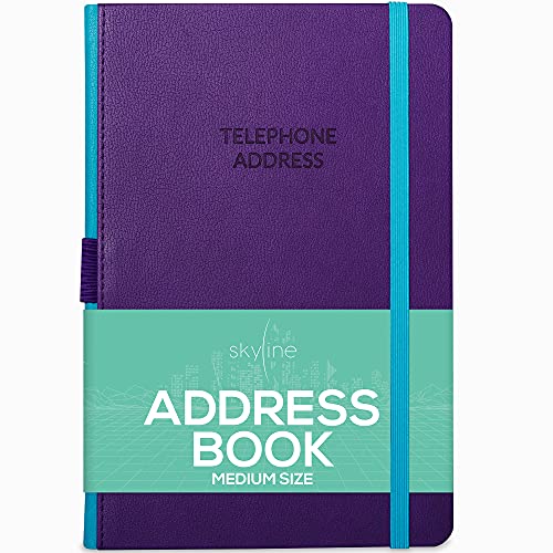 Skyline Address Book – Telephone Contact Book With Password Log & Important Dates Calendar – Phone Number Book For Women & Men – A5 Size, 8.3X5.8″, Hardcover (Purple) #TOP9