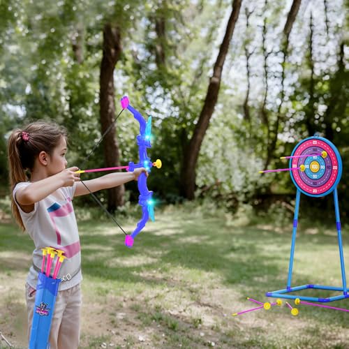 Image of Kids Bow and Arrow Toy, Angel Light Up Archery Set W / 10 Suction Cup Arrows, Targets & Quiver, Outdoor /Indoor Games for Kids Ages 4-7 8-12, Birthday Gifts for 4 5 6 7 8 9 10 11 12 Year Old Boys Girls