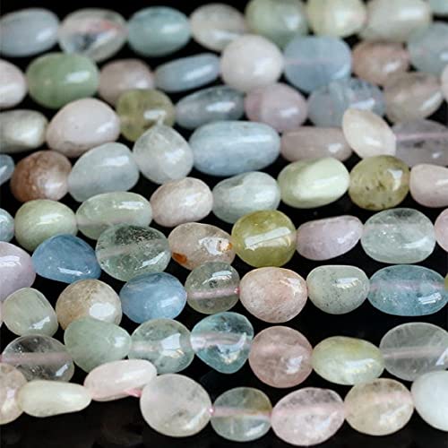 Perles en beryl multicolore de 15 pouces aux formes de galets irréguliers et nuances pastel