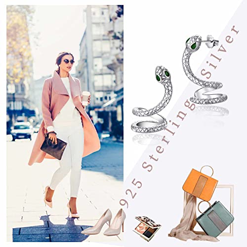 Snake Stud Earrings For Women, 925 Sterling Silver Hypoallergenic For Sensitive Ears Animal Auricle Wrap Goth Cool Dangle Earrings Jewelry Gift For Girl Friend Snake Lover (Green Eyes Snake Earrings) #TOP4