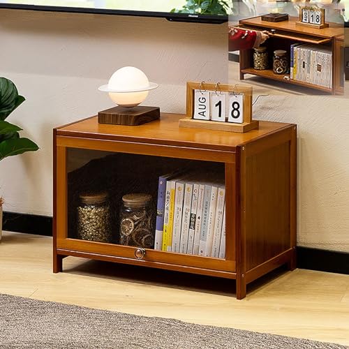 XRRJFYH Bamboo TV Table With Flip Door, Entertainment Center, Media Console TV Cabinet Small TV Stands for Living Room, Bedroom, Office (Size : 60cm/23.6in)