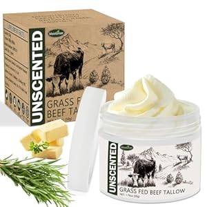 Beef Tallow, Beef Tallow for Skin, Tallow Face Moisturizer, 100% Organic Beef Tallow Blam Grass Fed Finished Whipped Tallow, Unscented Face Cream Moisturizer Body Lotion Skin Care for Sensitive Skin