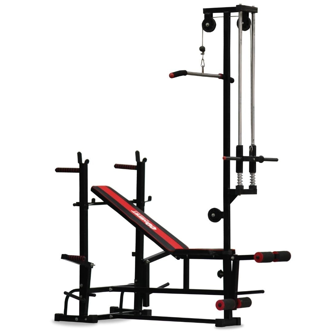 KENIT 20 in 1 Multi Adjustable Bench Press With Lats Pull Down, Rowing & Bicep - Tricep | Heavy Gauge | Double Support | For Home Gym Setup | Red & Black (B0D4JDZMQS) Amazon Price History, Amazon Price Tracker