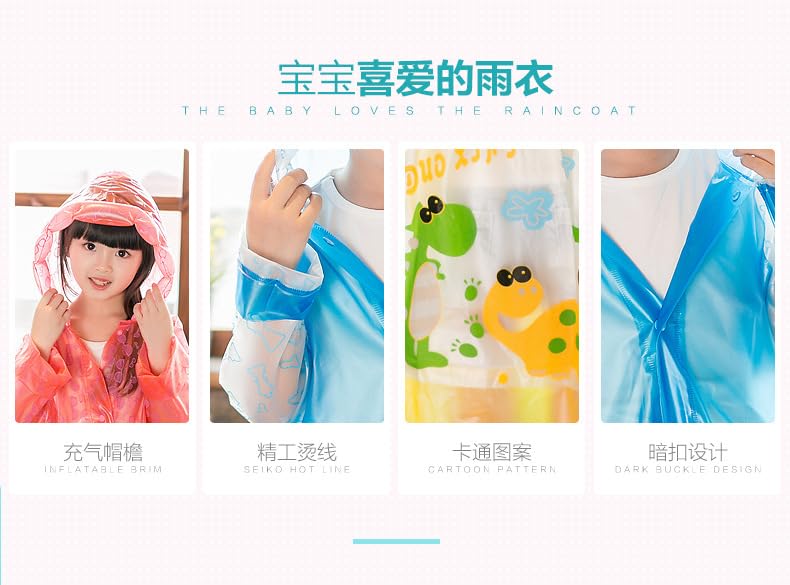 Image of FashionIO Hooded Raincoat for Kids with Wide /Inflated Brim Solid PVC Student Kids Raincoat with School Bag Rain Cover Cartoon Print Raincoats