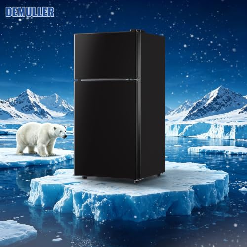Image of DEMULLER Fridge with Freezer 2 Doors Refrigerator with 7 Setting Adjustable Thermostat Person Mini Refrigerator For Dorm Capacity 45Liters, Matte Black