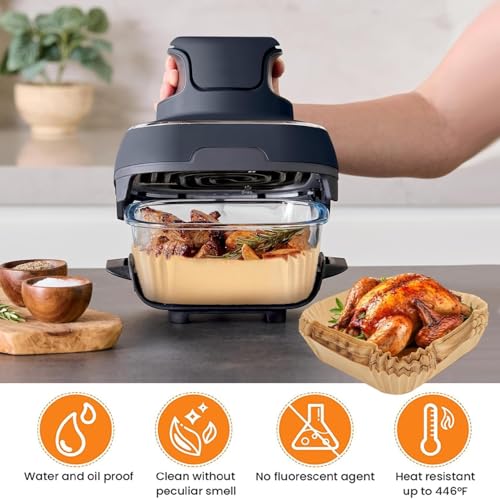Image of 100PCS Air Fryer Liners for Ninja CRISPi FN101UKGY, Disposable Air Fryer Parchment Paper Liners for 3.8L & 1.4L Glass Container Air Fryer, Non-Stick Air Fryer Accessories for Ninja CRISPi