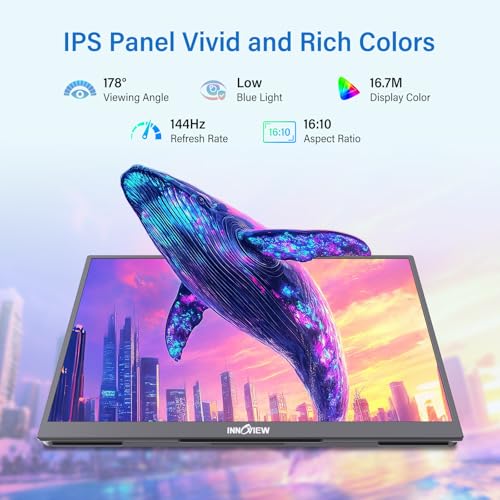 Image of InnoView 16 inch Portable Monitor 144Hz Portable Gaming Monitor with Protective Sleeve, 1200P FHD External Monitor, Lightweight, Extra Second Screen for Laptop, PS5, Mac, Xbox (Not Includes Adapter)