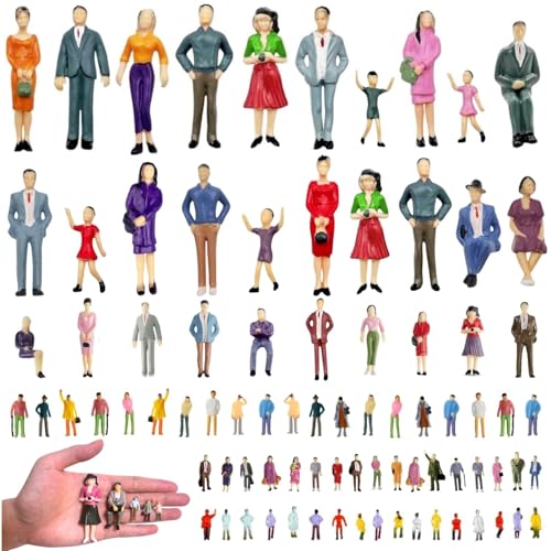 DIOHOUPI 80 Pcs Mini People Figurines Trains Architectural 1:25 1:30 1:50 1:75 1:87 1:100 Scale Tiny Painted Miniature Figures Plastic Small People Standing and Sitting