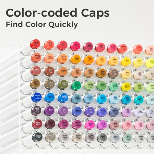 Image of Ohuhu Alcohol Markers Brush Tip- 104-Color Double Tipped Alcohol Based Art Marker Set For Artists Adults Coloring Illustration- Honolulu Of Markers- Dual Tip Brush & Chisel- Refillable, Multicolor