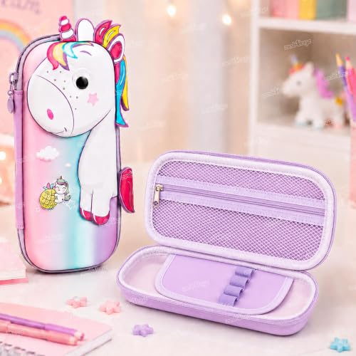 Image of Zest 4 Toyz Unicorn Pouch for Girls Pencil Box 3D Cute Pencil Pouch School Supplies Stationary Items Pencil Case Multi-Purpose Stationery Organizer Gifts Birthday (Pack of 1) Random Color