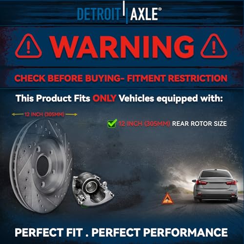 Image of Detroit Axle - Rear Brake Kit for Dodge Grand Caravan Chrysler Town&Country | Routan, Drilled & Slotted Disc Brake Rotors Wheel Bearing & Hubs Wheel Lug Nuts Replacement 12 inch inch Rotor