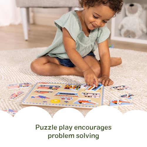 Image of Melissa & Doug Vehicles Sound Puzzle - Wooden Peg Puzzle with Light-Activated Sound Effects (8 pcs) Puzzles for Toddlers, Wooden Puzzles for Kids Ages 2+ (Pack of 12)