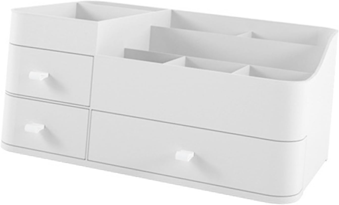Cosmetic Organizer Plastic with Drawers Makeup Display Case for Home Use (White)