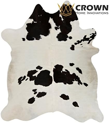 Crown Home Innovations | Brazilian Cowhide Area Rug | 100% Authentic Natural Leather | Unique Stylish Decorative Accent | No Smell or Shedding | Color, Black and White | Size, 6’x 7’