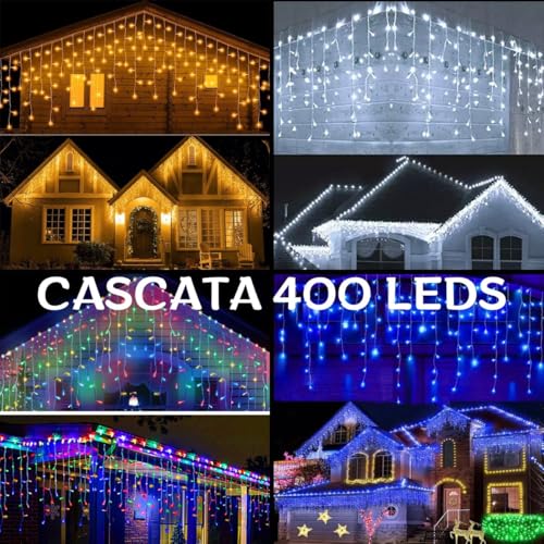 Cascata 400 Leds Pisca Pisca Iluminação Decoração Natal 9,5 Metros 127v (AZUL FUNÇÕES)