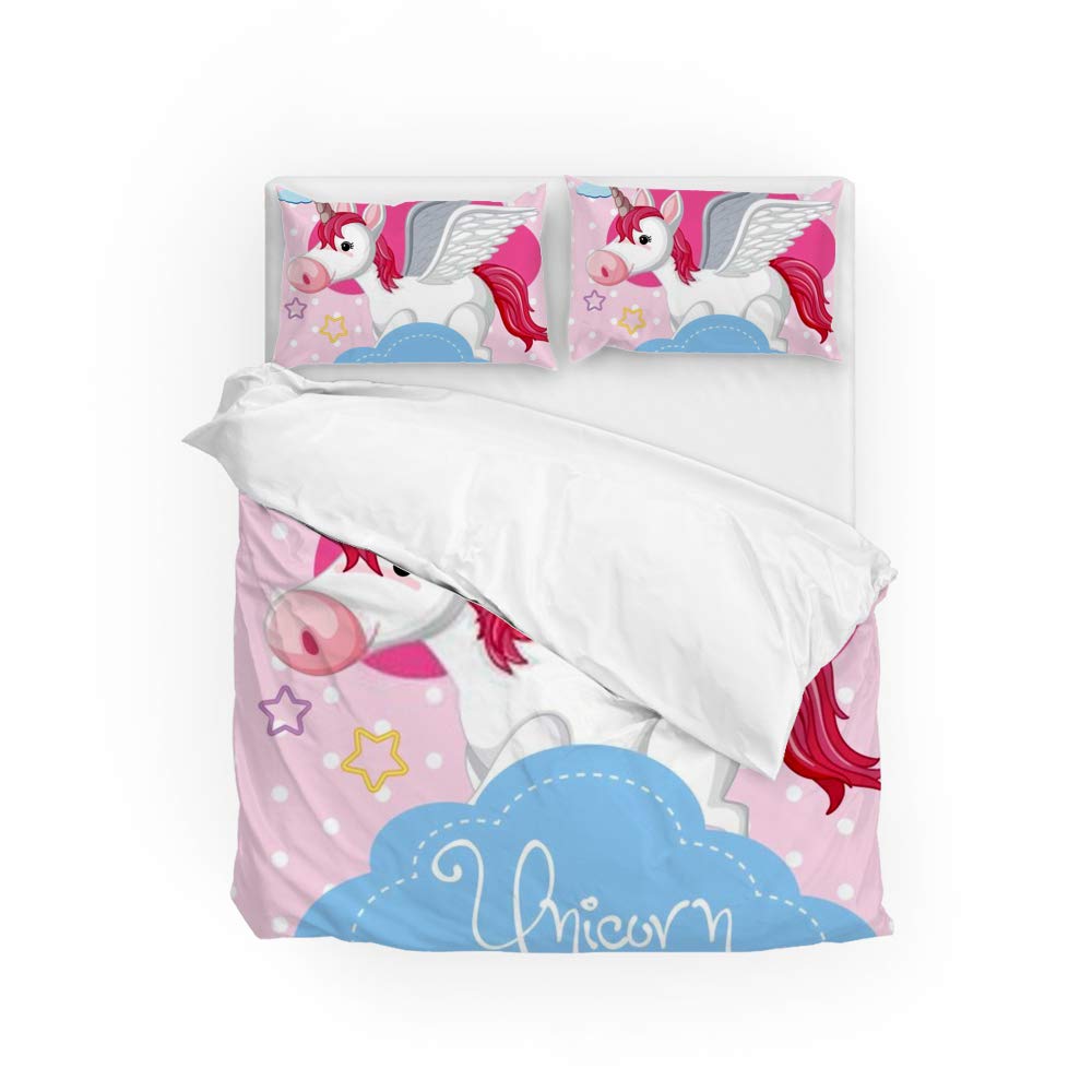 Parure de lit 3 pièces CHEHONG motif licorne en microfibre de polyester pour lit King