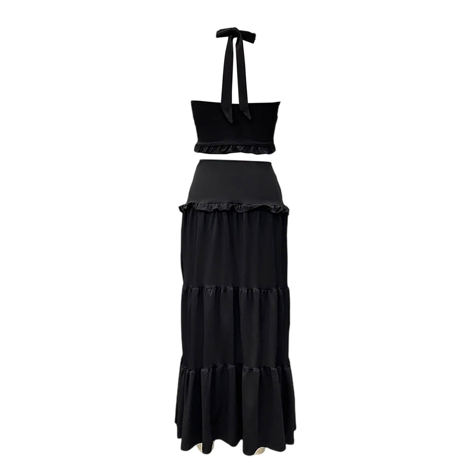 due pezzi alla da donna composto da top corto pieghe gonna lunga. (Black, S