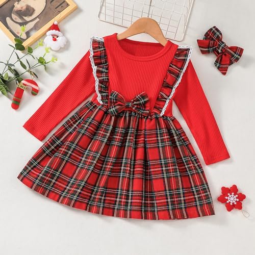 Baby Toddler Girl Fall Winter Clothes Christmas Outfit Xmas Plaid Dress Christmas Dress2