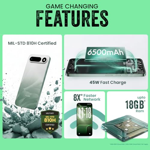 Image of Tecno POP X 5G (Ripple Green, 4GB+128GB) | 6500mAh+45W Fast Charger | IP64 Pro | MIL-STD 810H Protection | Upto 18GB* RAM | Fastest 8X Network Speed* with URSP | 120Hz Smooth Display | 50MP Camera