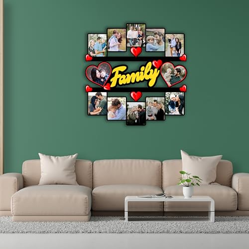 Image of Customized Family Photo Frames Collage - Personalized Name Photo Frames with Photo for Gift and Home Decor (Size: 16 x 16 Inch)