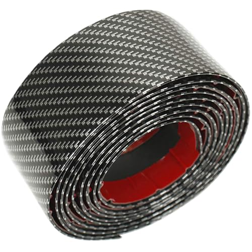Protectores de umbral de Puerta de Coche de Fibra de Carbono Universal Flexible Autoadhesivo para Protectores de Entrada de Puerta de camión SUV de Coche (5CMX3M Carbon Black) + raspador Amarillo