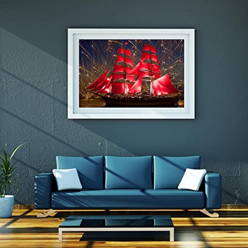 Peinture diamant voilier rouge 50x100cm pour sublimer la décoration murale de votre salon moderne
