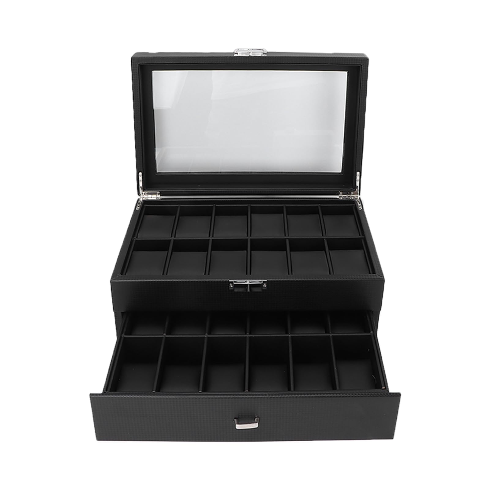 RIZGHWOY Scatola Porta Orologi Trasparente Elegante Organizer con 24 Slot per Uomo e Donna, Resistente Design a 2 Livelli in Pelle PU