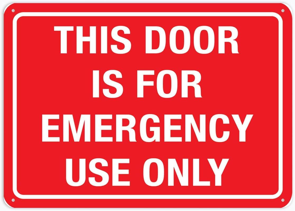 This Door is for Emergency Use Only Rust Free Aluminum Tin Sign - Warning Decor with Pre-Drilled Holes for Indoor-Outdoor Office Emergency Exit, Hospital Corridor - 8x12 Inch​