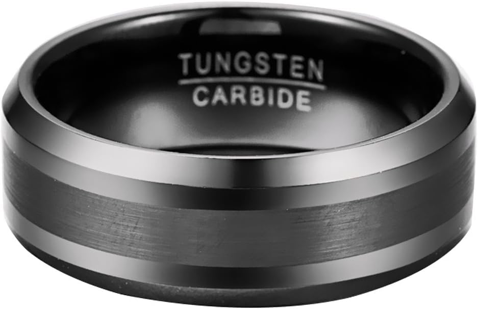 Personalized Tungsten Ring for Men 8mm Black Plated Tungsten Engagement Wedding Band Polished Finish Customized Promise Ring Comfort Fit Size 7-132