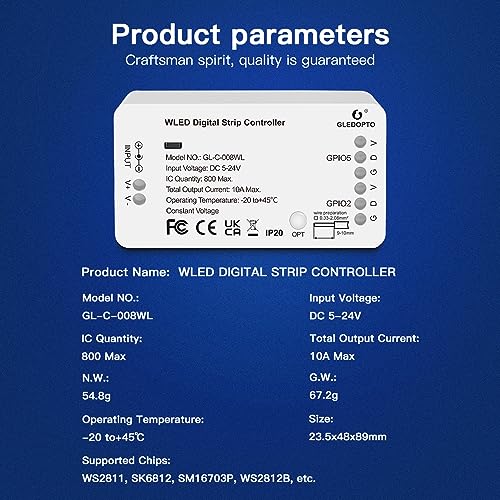 Image of Gledopto WLED Digital Light Strip Controller WiFi DC5-24V WS2812B 2811 SK6812 RGB RGBW Led Strip Light No Hub (WLED Digital Strip Controller)