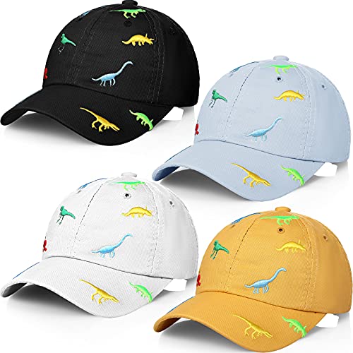 4 Pieces Kids Baseball Cap Dinosaur Boys Girls Caps Toddler Kids Hat Adjustable Sun Hat for Toddler Girls Boys Kid's Dinosaur