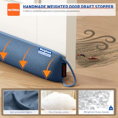 Image of MAGZO Door Draft Stopper, 36 Inch Under Door Draft Blocker Noise Stopper, Weighted Wind Blocker Draft Guard for Bottom of Door, Blue