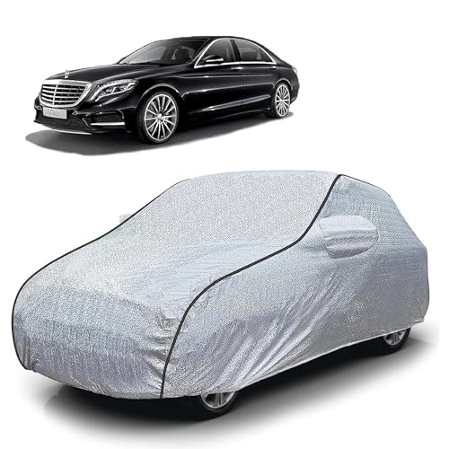 Image of Sulfar 100% Waterproof Car Body Cover Compatible with Mirror for Mercedes Benz S 300 (Triple Stitched, Full Bottom Elastic, Magic Silver with Black Piping)