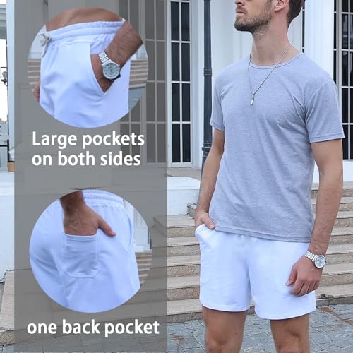Image of Men 5.5 /7 Inch Cotton Sweat Shorts Men Cotton Workout Short with Pockets