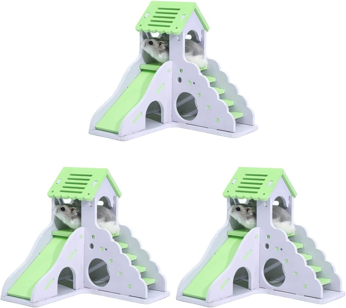 Mipcase Toy Pet Cottage Green Rat Playing Hedgehog Squirrel Plataforma con Escalera Hamster Light Playground Slide Divertido Escondite Animal de Madera Durmiendo Escalada Jaula para