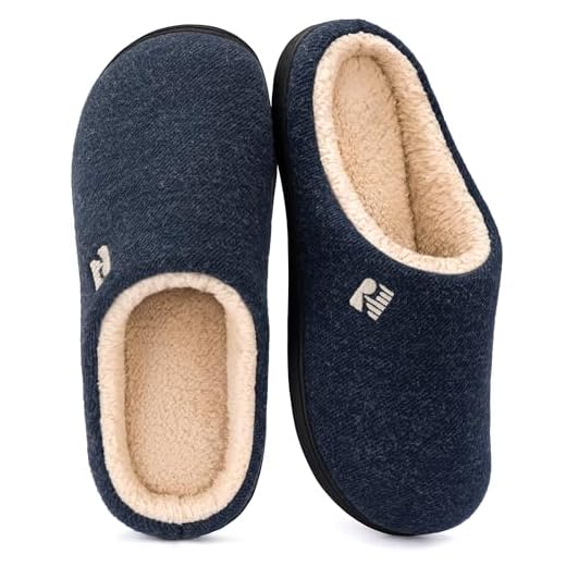 RockDove Zapatilla de Clog con Forro de Sherpa y Espuma Viscoelástica para Hombre, 43.5 EU, Azul Y Natural