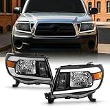 AKKON - Fits 2005-2011 Toyota Tacoma Black Headlights Pair Left & Right w/LED Tube Parking Lamp DRL Running Light