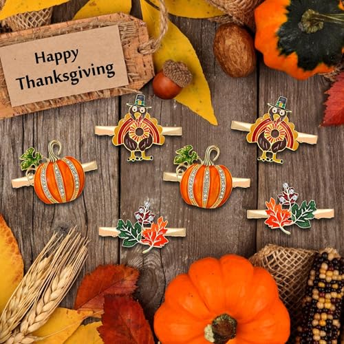 Image of 6 Pack Thanksgiving Fall Hair Clip for Women Enamel Rhinestone Harvest Turkey Pumpkin Maple Leaf Hairpins Thanksgiving Autumn Party Hair Accessory Gifts