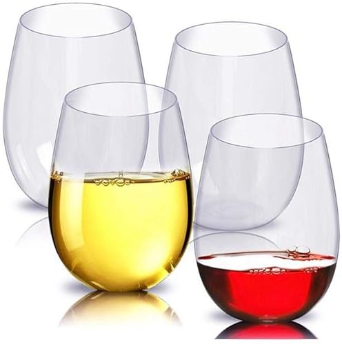 4 copas de vino sin tallo para vino tinto o blanco, vasos de vino de plástico inastillables de 16 onzas, cristalería resistente para hogares, bares,