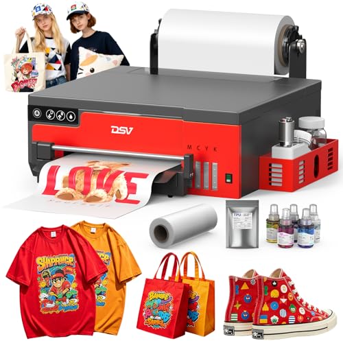 Image of DSV 2026 A4 DTF Printer XP600 Apparel T-Shirt Printing Machine Bundles, Double Speed Vs L1800&L805, White Ink Mixing System, 2-Year Free Ink (Red, Printer)