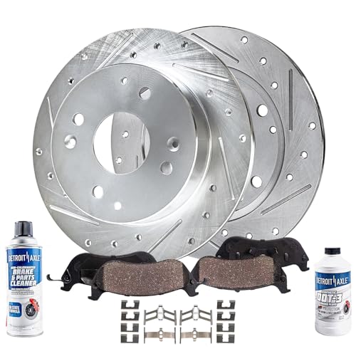 Image of Detroit Axle - Rear Brake Kit for 1997 CL, 1991-1997 Honda Accord Replacement 1991 1992 1993 1994 1995 1996 1997 Drilled & Slotted Disc Brake Rotors Ceramic Brakes Pads